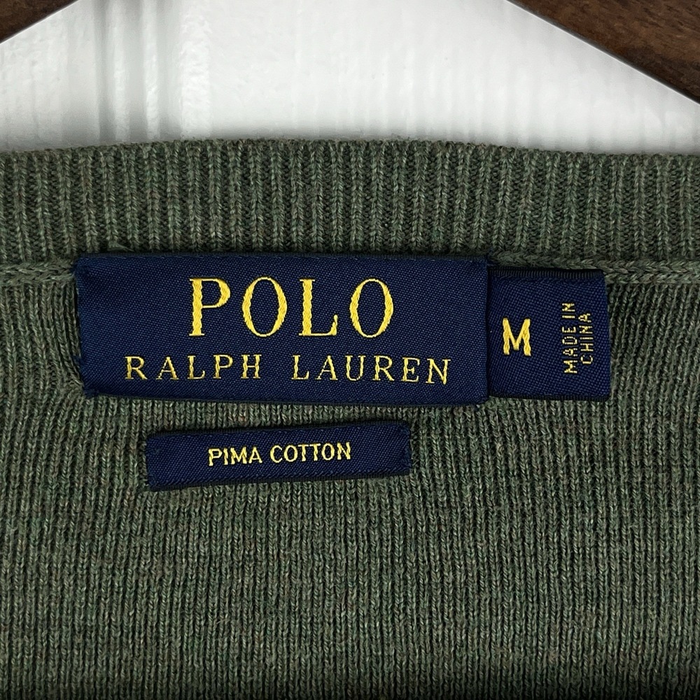 Polo Ralph‎ Lauren Sweater Mens Medium V-Neck Green Pima Cotton Pullover Pony - Picture 3 of 6